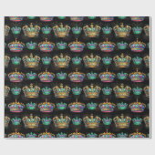 Dekoratives Royal Crown Black Pattern Geschenkpapier (Flach)