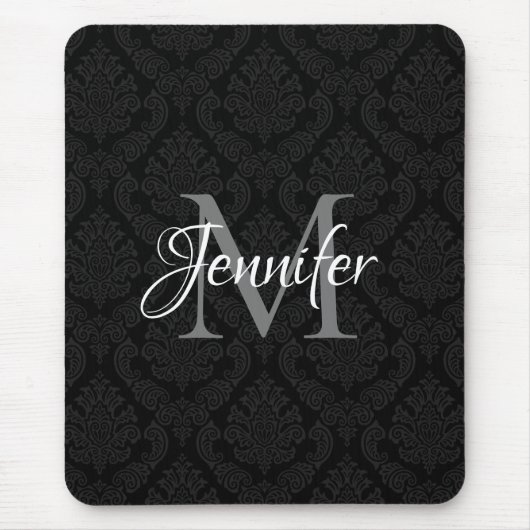 Dekoratives Schwarz-Grau und Weiß-Monogramm Mousepad (Vorne)