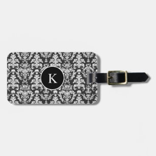 Dekoratives Schwarz-Weiß-Damast-Muster Gepäckanhänger