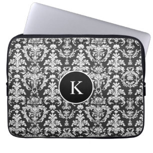 Dekoratives Schwarz-Weiß-Damast-Muster Laptopschutzhülle
