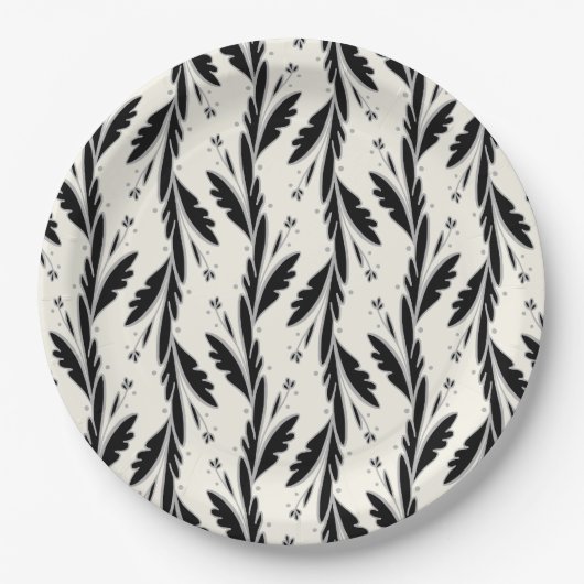 Dekoratives Schwarzes Weinmuster Pappteller (Vorderseite)