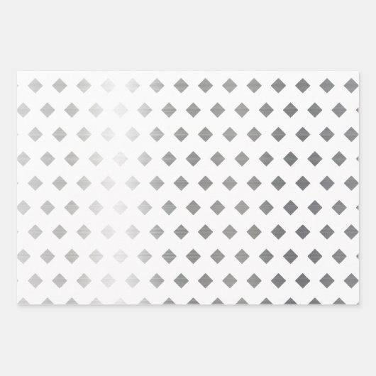 Dekoratives Silbergrau-weißes Diamantmuster Geschenkpapier Set (Vorderseite)