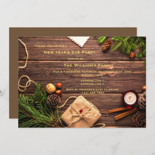 Dekoratives Silvester-Party Einladung (Vorne/Hinten)