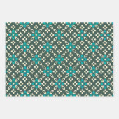 Dekoratives Verziertes Retro-Fliesenmuster in Aqua Geschenkpapier Set (Vorderseite 3)
