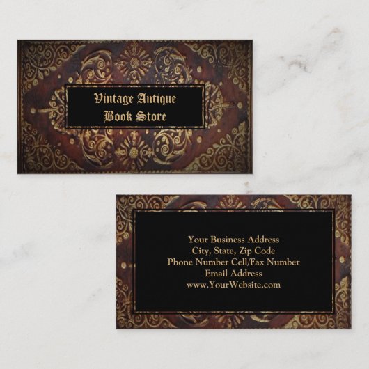 Dekoratives Vintag antikes Ledergoldbuch Visitenkarte (Vorne/Hinten)