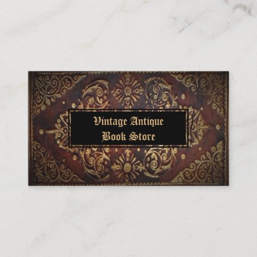 Dekoratives Vintag antikes Ledergoldbuch Visitenkarte (Vorderseite)