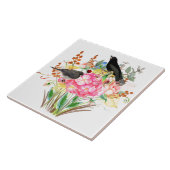 Dekoratives Wasserfarben-Hydrangea mit Vögeln Fliese (Seite)