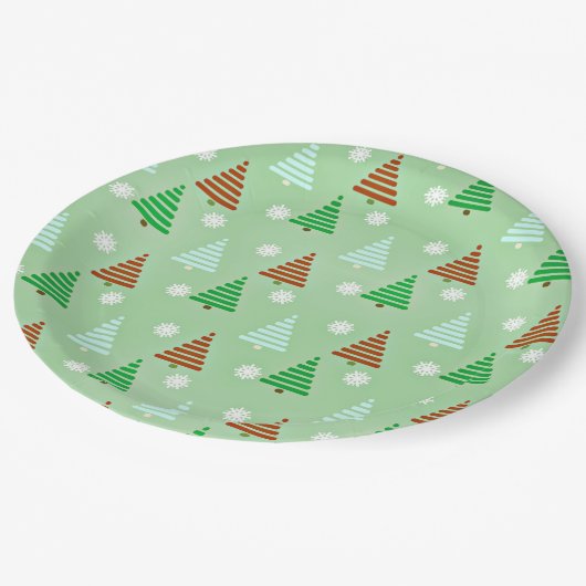 Dekoratives Weihnachtsbaummuster Pappteller (Schrägansicht)
