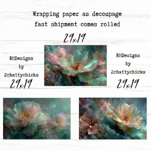 Dekorativpapier für Decoupage Teal Gold Blumen  Geschenkpapier Set