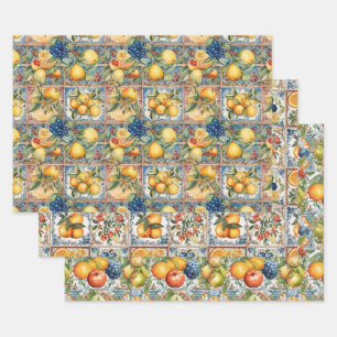 DEKORATIVPAPIER FÜR SIZILIANISCHES OBSTBLUMENFLORA GESCHENKPAPIER SET