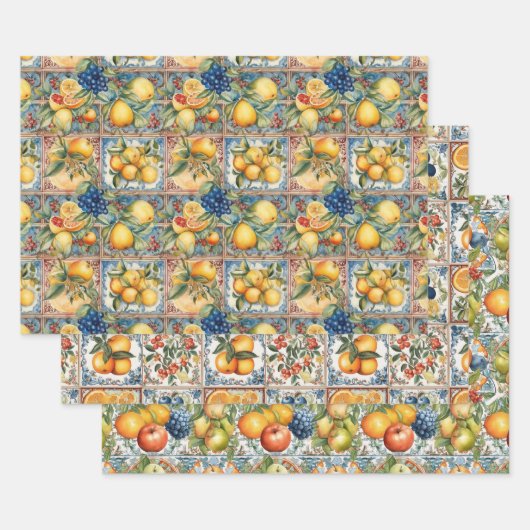 DEKORATIVPAPIER FÜR SIZILIANISCHES OBSTBLUMENFLORA GESCHENKPAPIER SET (Set)
