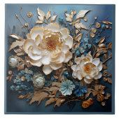 Dekorgold und aquamarin blaues Blumendesign Fliese (Vorderseite)