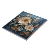 Dekorgold und aquamarin blaues Blumendesign Fliese (Seite)