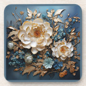 Dekorgold und aquamarin blaues Blumendesign Getränkeuntersetzer (Vorderseite)