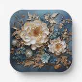 Dekorgold und aquamarin blaues Blumendesign Pappteller (Vorderseite)