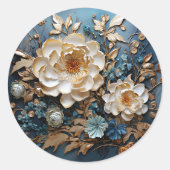 Dekorgold und aquamarin blaues Blumendesign Runder Aufkleber (Vorderseite)
