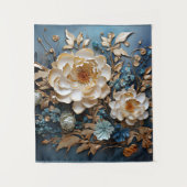 Dekorgold und aquamarin blaues Blumendesign Wandteppich (Vorderseite)