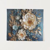 Dekorgold und aquamarin blaues Blumendesign Wandteppich (Vorderseite (Horizontal))