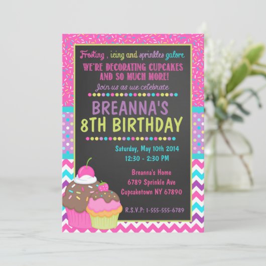 Dekorieren der Cupcake-Party Einladung (Stehend Vorderseite)