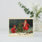 Dekorieren der Weihnachtsbaumkinder Feiertagspostkarte (Stehend Vorderseite)