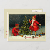 Dekorieren der Weihnachtsbaumkinder Feiertagspostkarte (Vorne/Hinten)