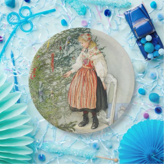 Dekorieren des Weihnachtsbaumes - Carl Larsson Pappteller (Party)