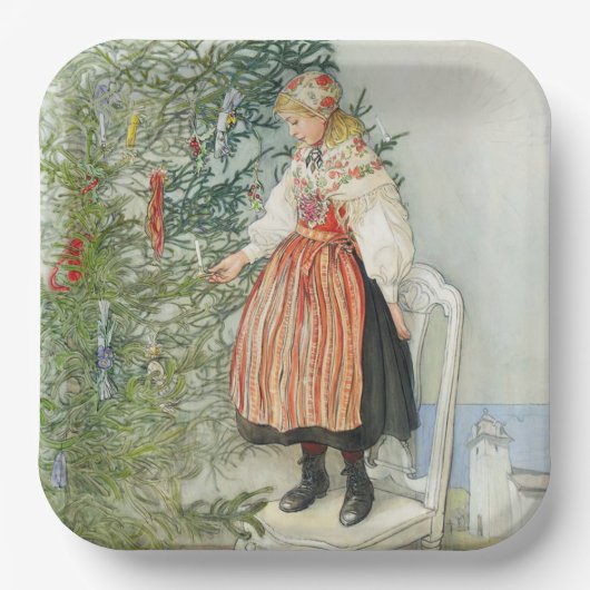 Dekorieren des Weihnachtsbaumes - Carl Larsson Pappteller (Vorderseite)