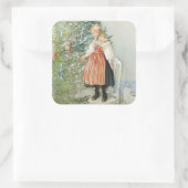 Dekorieren des Weihnachtsbaumes - Carl Larsson Quadratischer Aufkleber (Tasche)