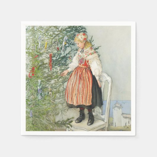 Dekorieren des Weihnachtsbaumes - Carl Larsson Serviette (Vorderseite)