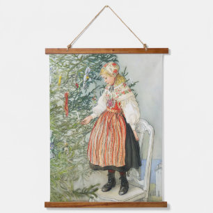 Dekorieren des Weihnachtsbaumes - Carl Larsson Wandteppich Mit Holzrahmen