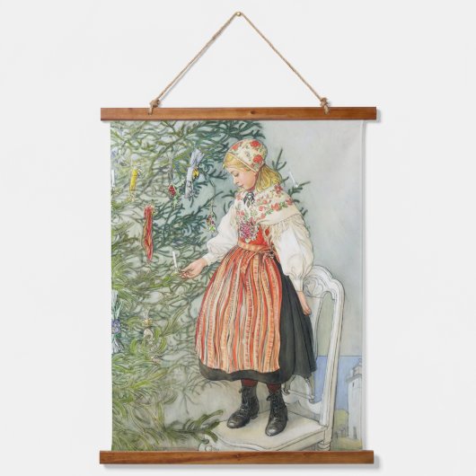 Dekorieren des Weihnachtsbaumes - Carl Larsson Wandteppich Mit Holzrahmen (Vorderseite)