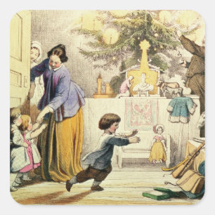 Dekorieren des Weihnachtsbaumes Quadratischer Aufkleber