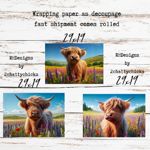 Dekorieren mit Geschenkpapier 3 Highland-Rind-Desi Set