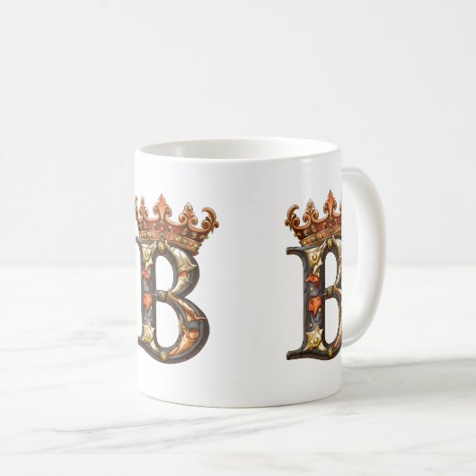 Dekoriert Alphabet B mit Krone Kaffeetasse (VorderseiteRechts)