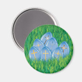 Dekorierte blaue Ostereier auf Gras Magnet (Vorderseite/Rückseite)