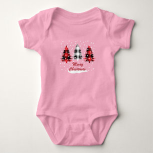 Dekorierte Buffalo-Karierte Weihnachts-Tannenbäume Baby Strampler