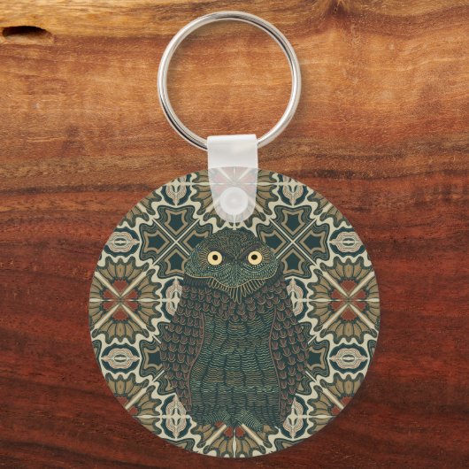 Dekorierte Burrowing Owl Golden Brown Earth Tones Schlüsselanhänger (Rückseite)