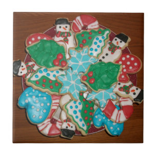 Dekorierte Cut-Out Weihnachtszucker-Cookies Fliese