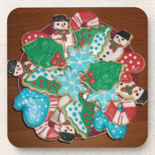 Dekorierte Cut-Out Weihnachtszucker-Cookies Getränkeuntersetzer