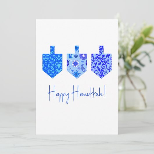 Dekorierte Dreidels Feiertagskarte (Stehend Vorderseite)