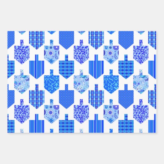 Dekorierte Dreidels weiß Geschenkpapier Set (Vorderseite)