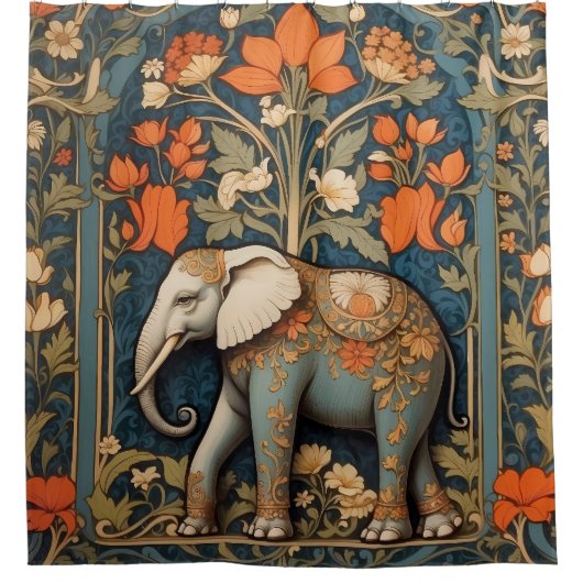Dekorierte Elephant William Morris Inspirierte flo Duschvorhang (Vorderseite)