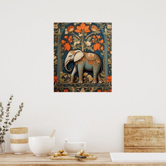 Dekorierte Elephant William Morris Inspirierte flo Poster (Küche)