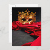Dekorierte Maske für Maskerade auf rotem Samt Postkarte (Vorne/Hinten)