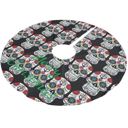 Dekorierte menschliche Schädel Art Thunder_Cove Polyester Weihnachtsbaumdecke (Schrägansicht)