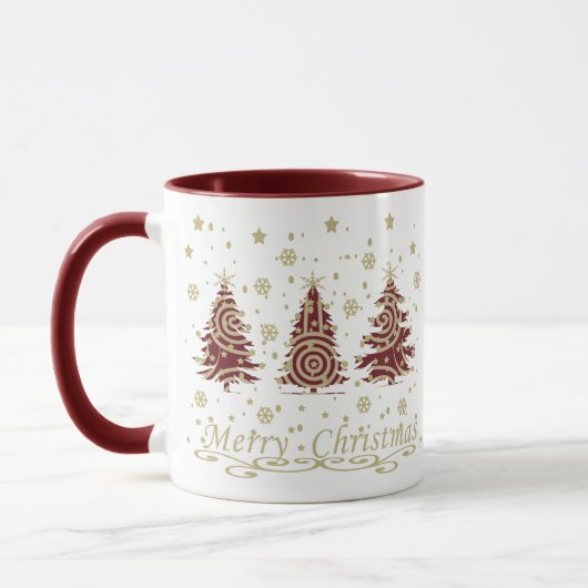 Dekorierte, moderne frohe Weihnachtskiefern Tasse (Links)