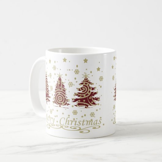 Dekorierte moderne Weihnachtskiefern Kaffeetasse (Vorderseite Links)