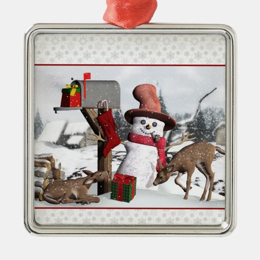 Dekorierte Postbox Snowman Deer Silver Ornament (Vorne)