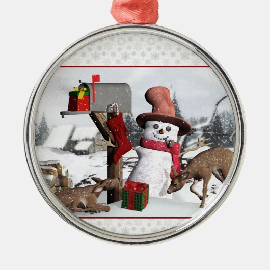 Dekorierte Postbox Snowman Deer Silver Ornament (Vorne)