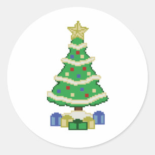 Dekorierte Weihnachtsbaum 8bit Video Game Style Cl Runder Aufkleber
